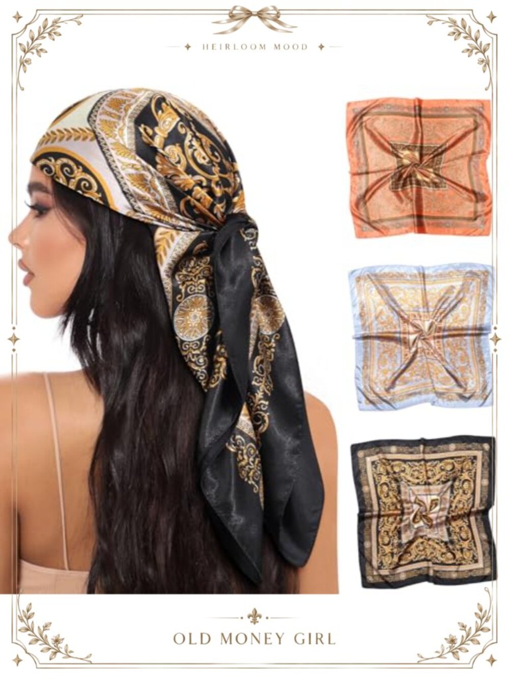 3Pc Large Square Satin Scarf Set Silk Feel Hair Wrap Bandana 35"